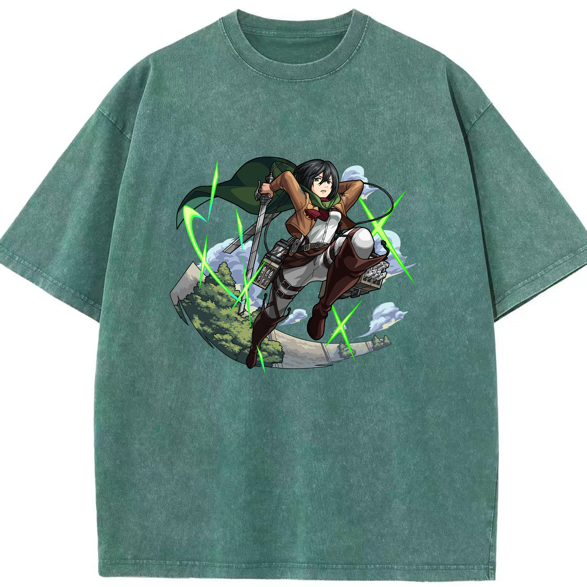 （画像用） 進撃の巨人 ミカサ·アッカーマン Attack on Titan Mikasa Ackerman 綿100% ヴィンテージ風 半袖Tシャツ（フロントプリント）